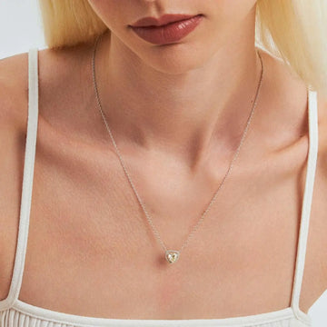 Colar prata 925 coração citrino entorno cravejado com banho de ródio branco