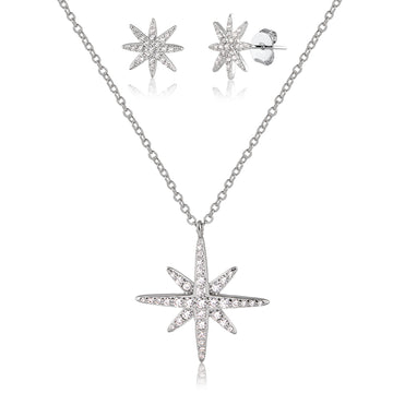 Conjunto estrela cravejada com banho de ródio branco