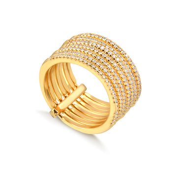 Anel 7 alianças cravejadas com banho de ouro 18k