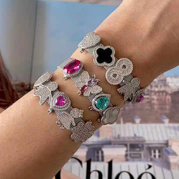 Pingente oval turmalina rosa com banho de ródio branco para pulseira esteira