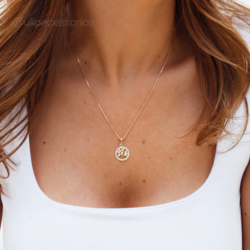 Colar árvore da vida cravejado com banho de ouro 18k