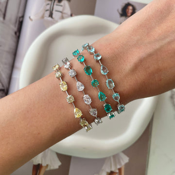 Pulseira riviera fio faca gota e oval com zircônia citrino e banho de ródio branco