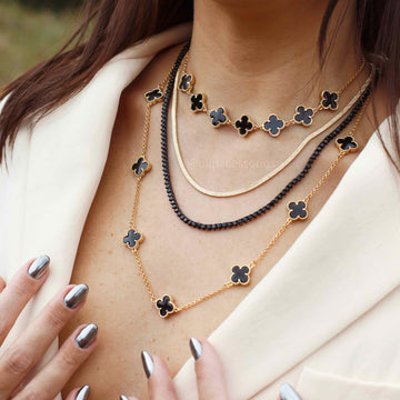 Colar Riviera trama rígida 3 garras com zircônias pretas de 3mm em ródio negro 50cm