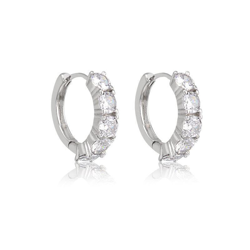 Brinco argola zircônia maior cristal com banho de ródio branco