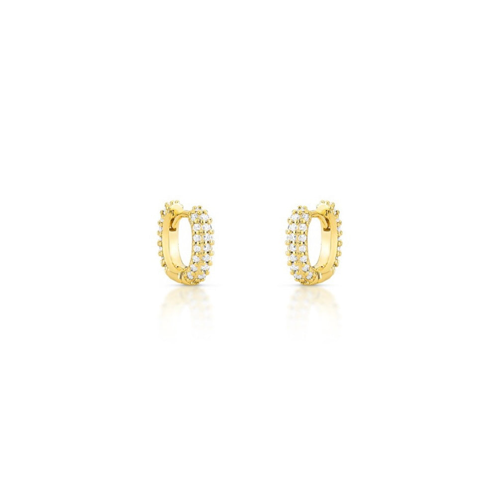 Brinco argolinha cravejada retangular P com banho de ouro 18k