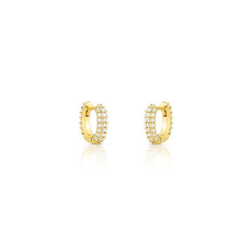 Brinco argolinha cravejada retangular P com banho de ouro 18k