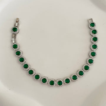 Pulseira riviera ovais esmeralda luxo com banho de ródio branco