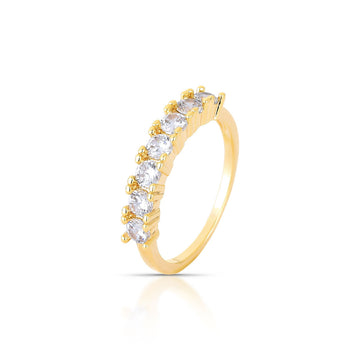Anel meia aliança zircônia cristal com banho de ouro 18k
