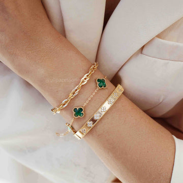 Pulseira bracelete trevo cristal com banho de ouro 18k