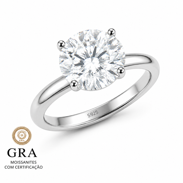 Anel solitário moissanite 12mm 6ct prata 925