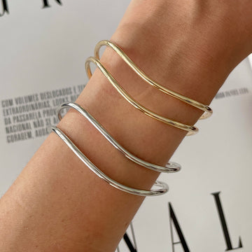 Pulseira bracelete duplo liso com banho de ródio branco