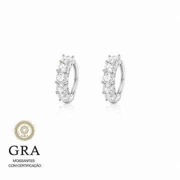 Brinco MOISSANITE argola joia em prata 925 5 pedras de 4mm 3 quilates e banho de ródio branco