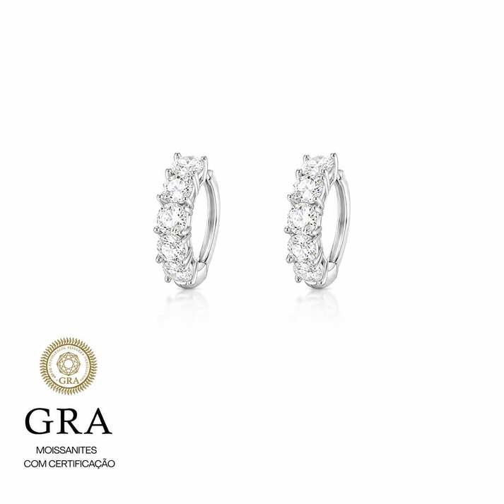 Brinco argola moissanite 5 pedras prata 925