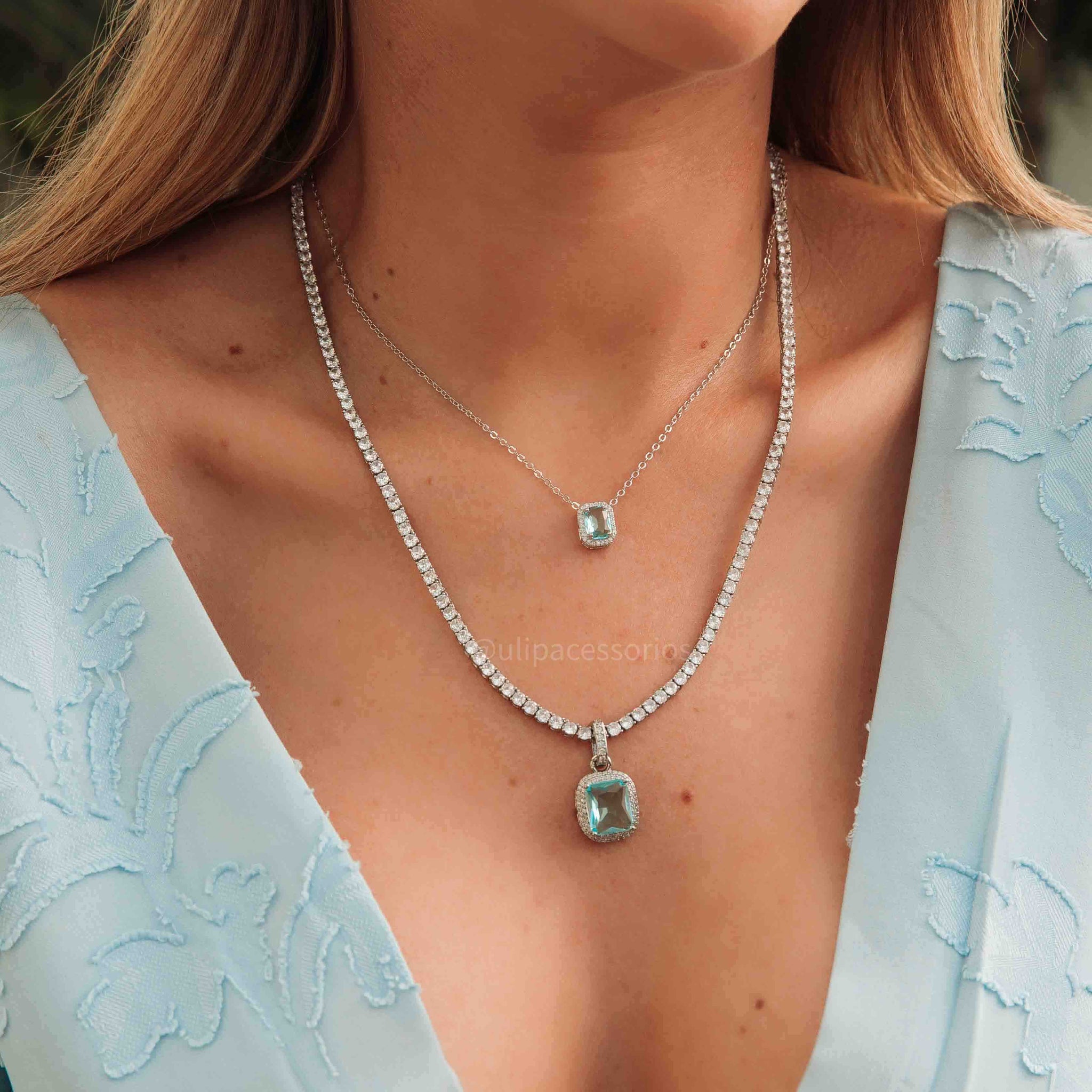 Colar Riviera trama rígida 4 garras com zircônia cristal de 3mm em ródio branco 50cm