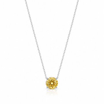 Colar solitário 8mm com zircônia na cor citrino glow em banho de ródio branco