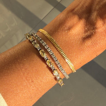 Pulseira riviera gotas citrino com ponto de luz cristal e banho de ródio branco