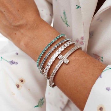 Pulseira riviera 3 pontas turmalina com banho de ródio branco