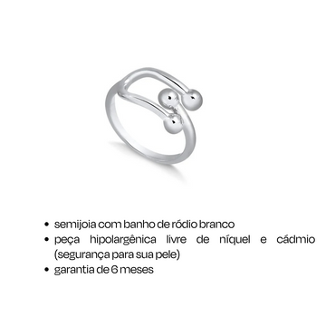 Anel elo moderno regulável com banho de ródio branco