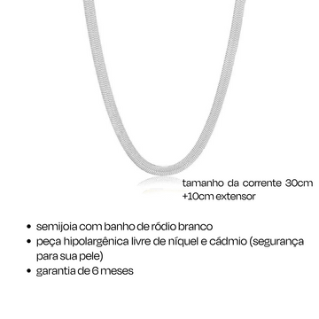 Colar choker fita laminada 4mm média com banho de ródio branco