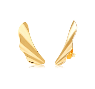 Brinco ear cuff orgânico estilo leque com banho de ouro 18k
