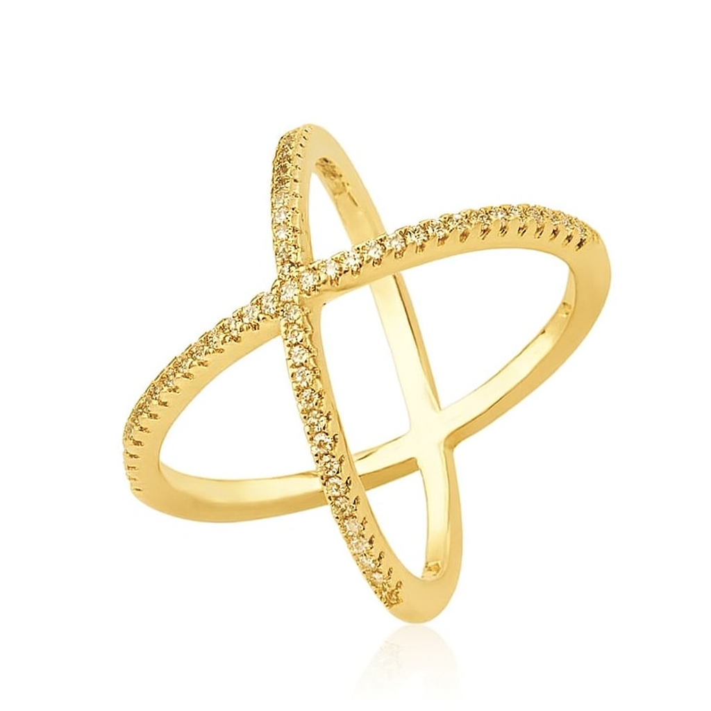 Anel X cravejado com banho de ouro 18k