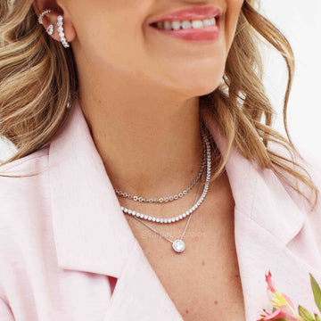 Colar riviera prata 925 3 garras 3mm 42cm trama rígida com zircônia cristal