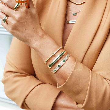 Pulseira bracelete baguetes esmeralda com banho de ouro 18k