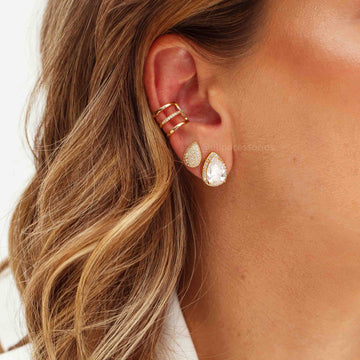 Piercing triplo liso cravejado com banho de ouro 18k