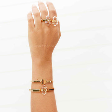 Anel pepita cristal dourado