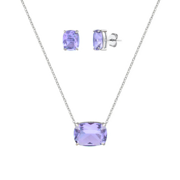 Conjunto retangular lavanda com banho de ródio branco