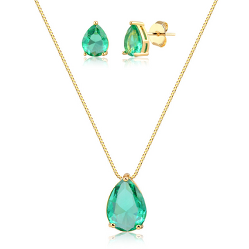 Conjunto gota turmalina dourado