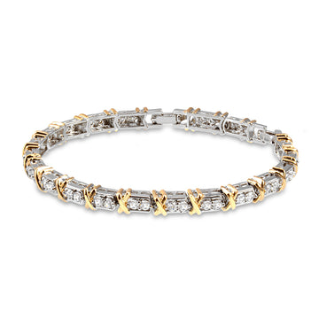 Pulseira riviera com detalhe em x dourado o banho de ródio branco