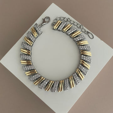 Pulseira escamas cravejada e lisa mistura de banhos