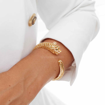 Pulseira bracelete leopardo vazado dourado