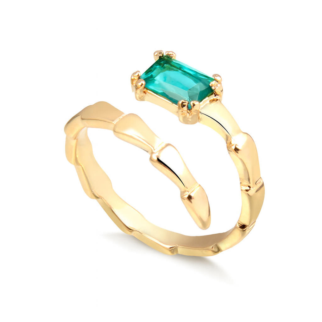 Anel escamas lisas envolvente e retangulo turmalina e banho de ouro 18k