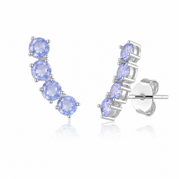 Brinco ear cuff 4 ovais tanzanita com banho de ródio branco