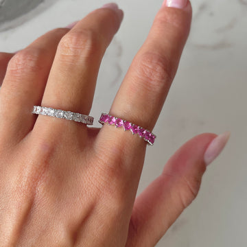Anel aliança turmalina rosa com banho de ródio branco
