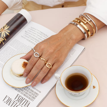 Pulseira bracelete aço com pontos de luz prateada
