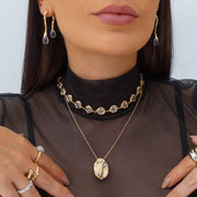 Colar ovais orgânico com zircônia cristal com banho de ouro 18k