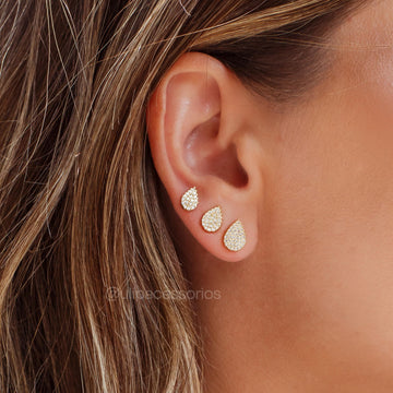Trio de brincos gotas cravejadas com banho de ouro 18k