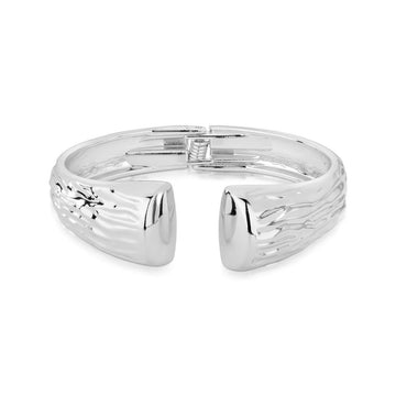 Pulseira bracelete texturizado aberto com banho de ródio branco