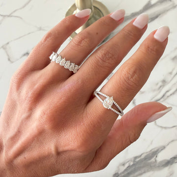 Anel MOISSANITE gota 7mm 0,8 quilates com banho de ródio branco