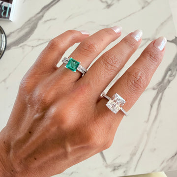 Anel prata 925 retângulo cristal