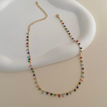 Colar choker pendurados coloridos com banho de ouro 18k