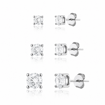 Trio de brincos cristal e banho de ródio branco