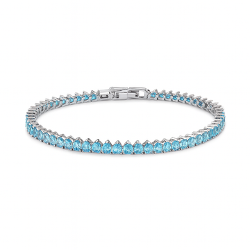 Pulseira riviera 3 garras com zircônia azul topázio em ródio branco