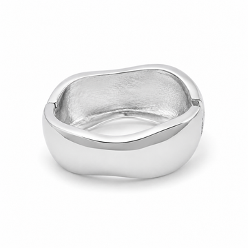 Pulseira bracelete largo liso com banho de ródio branco