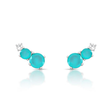 Brinco ear cuff ovais esmeralda colombiana e cristal com banho de ródio branco