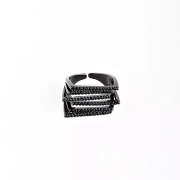 Anel linhas cravejadas em ródio negro