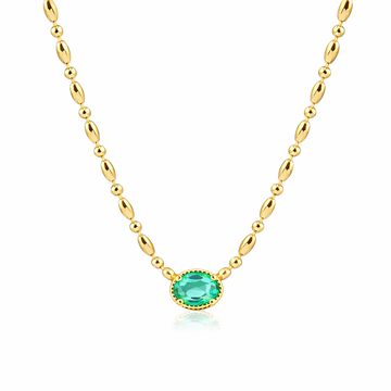 Colar gominhos com oval turmalina e banho de ouro 18k